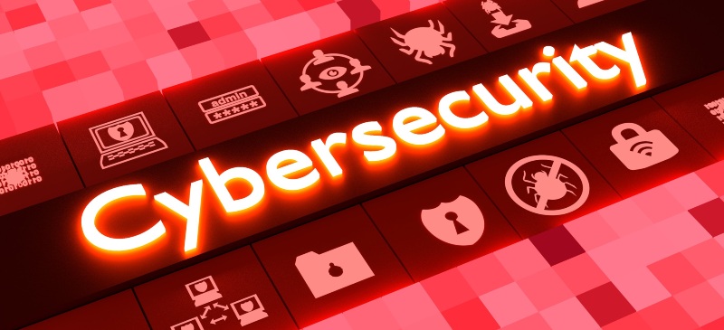 Cybersecurity, icono en letras de neón