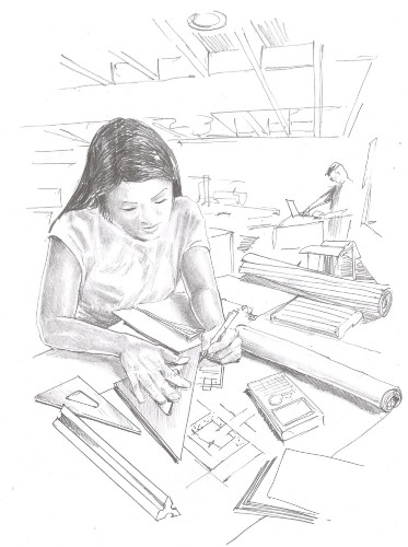 dibujo de una niña estudiando ingeniería