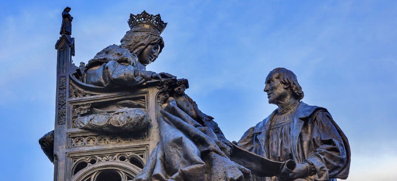 Isabel la Católica y Cristóbal Colón. Estatua en Sevilla