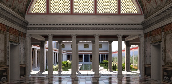 Fotograma de animación de RV en el que se observa una de las salas de la Domus Aurea en 3D. 