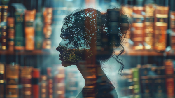 Cuando la IA no se utiliza de manera adecuada. Mujer en sombra en una biblioteca