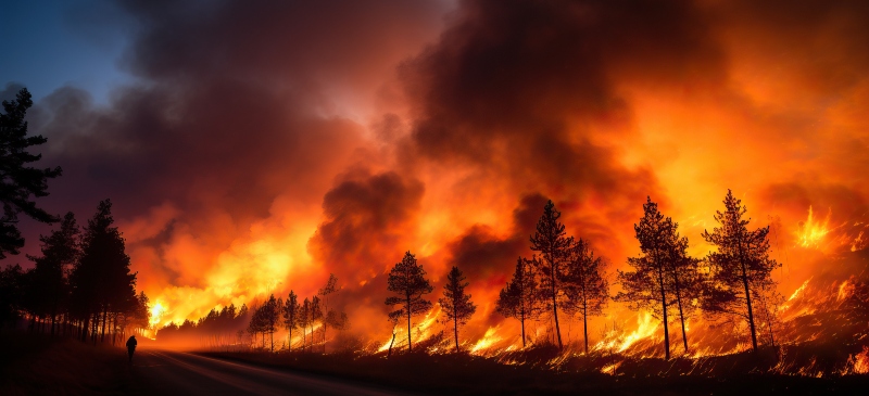 Incendio en un monte de noche