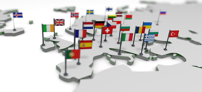 Mapa de Europa con banderas en 3D
