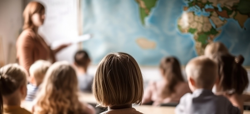 Profesora en clase de geografía e historia