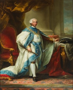 Carlos III con el hábito de su Orden  retratado por Mariano Salvador Maella (ca.1783-1784). Fuente: Wikipedia. 