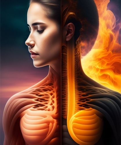 Mujer con los pulmones simulando fuego