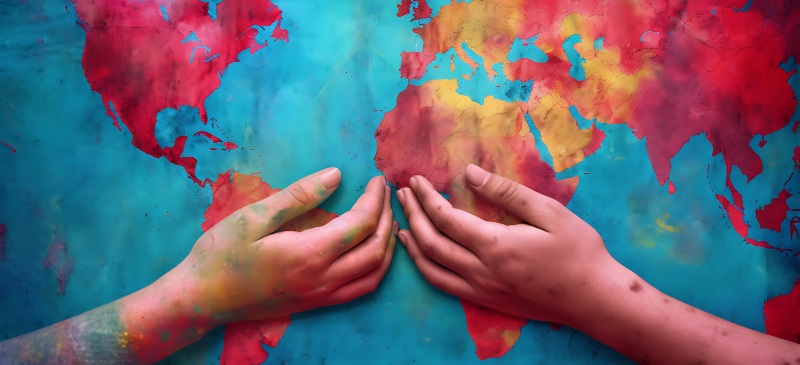 Mapa mundi con manos pintado en ceras