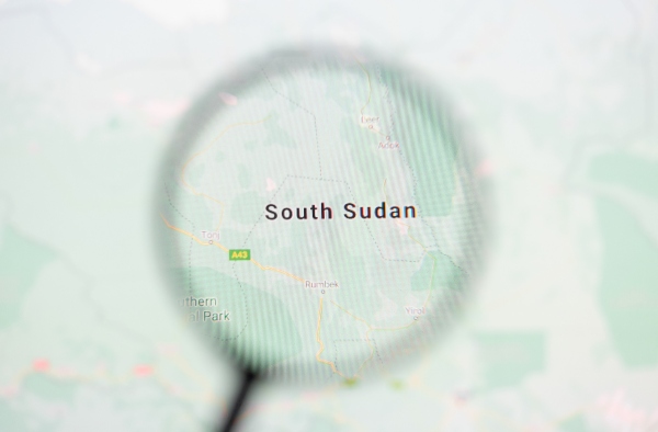 Mapa que selecciona con una lupa Sudan del Sur