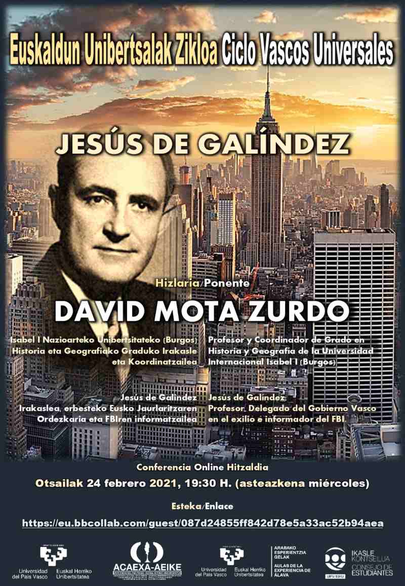 Cartel del webinar de David Mota Zurdo sobre la figura de Jesús de Galíndez