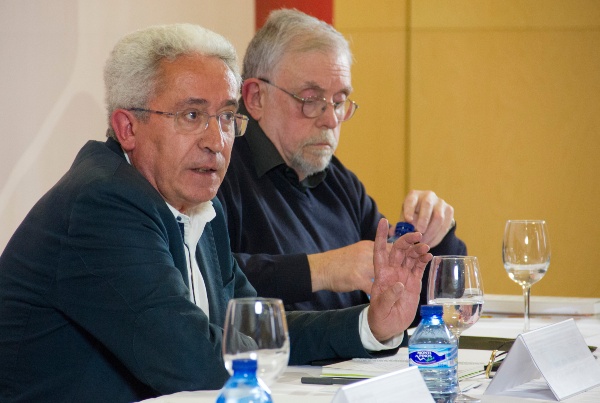 Juan Carlos Aparicio y Octavio Granados en unas jornadas sobre pensiones en la Universidad Isabel I en 2017
