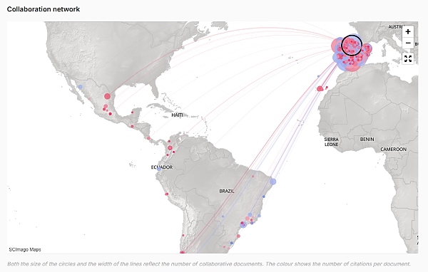 Mapa de la proyección de colaboración internacional de la Universidad Isabel I