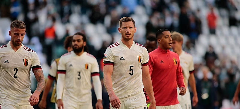 Futbolistas de la selección belga en un partido internacional.