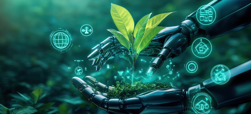 Metáfora visual sobre la inteligencia artificial y la sostenibilidad