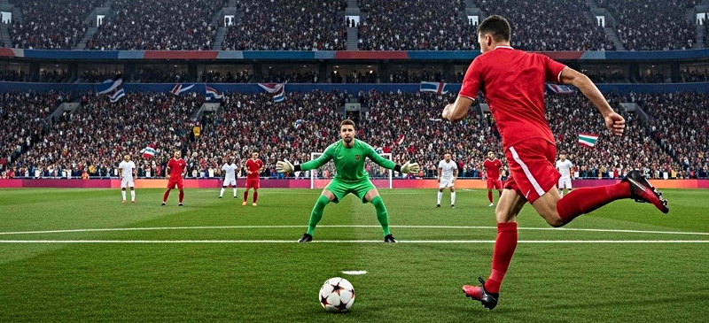 Jugador lanza el balón durante un partido de fútbol en un estadio