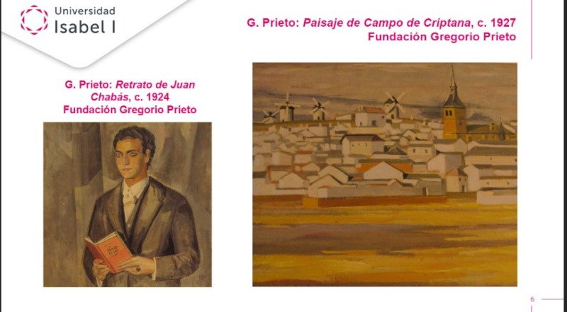 imagen de dos cuadros de Gregorio Prieto, de la Mancha y autorretrato