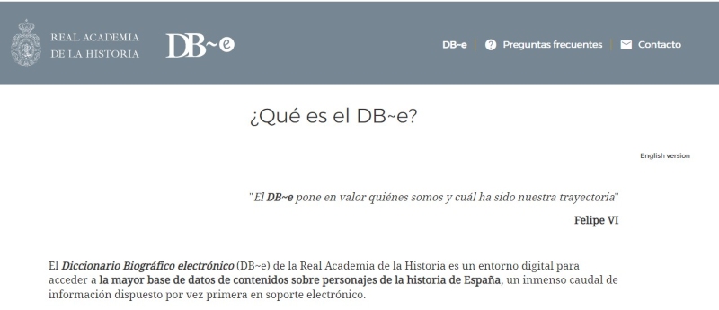 Diccionario biográfico español, cabecera de la web