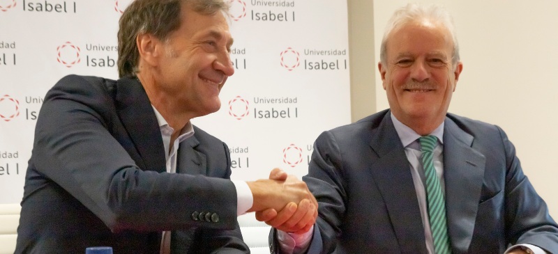 Firma del convenio de Alberto Gómez Barahona y Manuel Campo Vidal