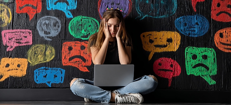 Joven que se bloquea ante las redes sociales.