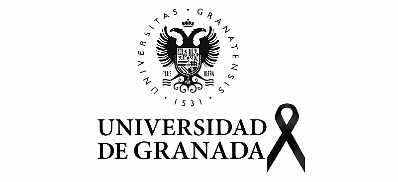 Escudo de la Universidad de Granada con crespón negro